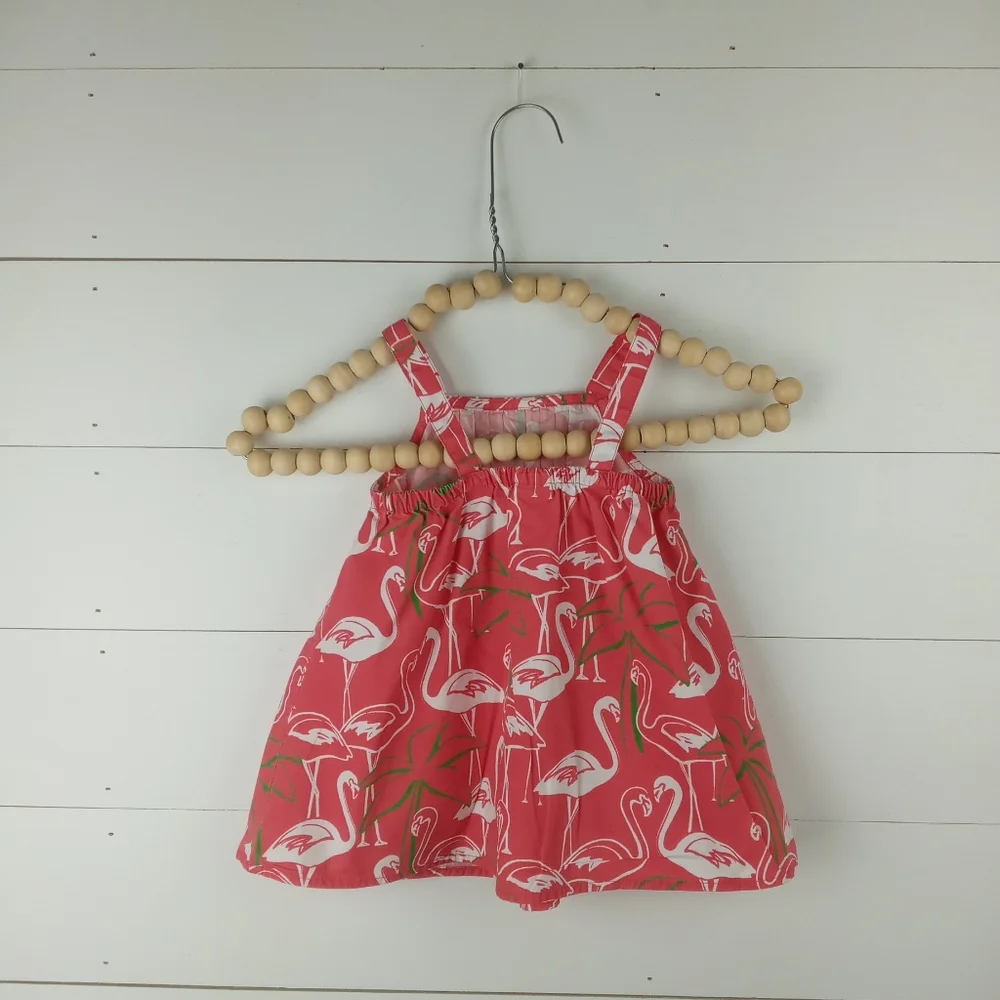 Gymboree girls size 3 pink with white and green flamingo top elastic and pleated